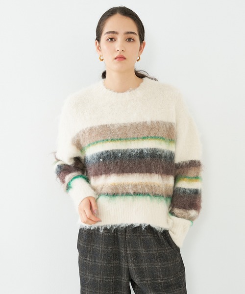ニット セーター ランダムボーダーヘアリーニット レディース