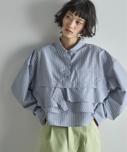 ブラウス シャツ コットンラッフルブラウス レディース THE Yon ブラウス シャツ ラッフルヘムクロップドシャツ