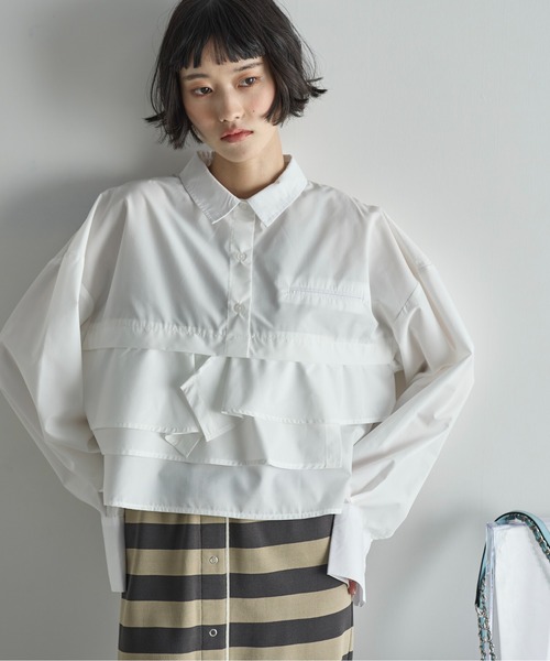 ブラウス シャツ コットンラッフルブラウス レディース THE Yon ブラウス シャツ ラッフルヘムクロップドシャツ