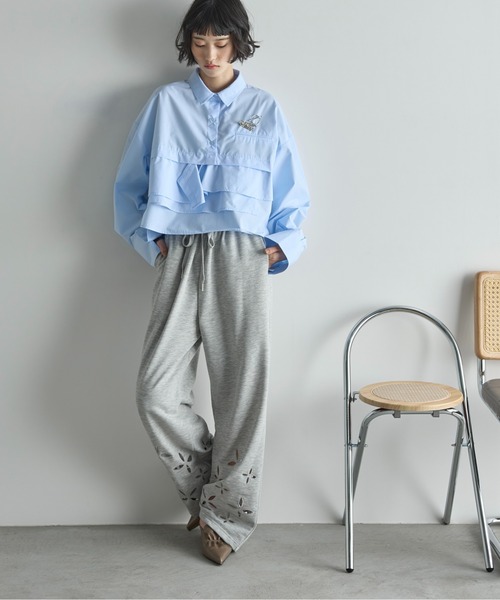 ブラウス シャツ ラッフルハングクロップドブラウス レディース ラッフルハングクロップドブラウス[品番：MKSW0063876]｜EMODA