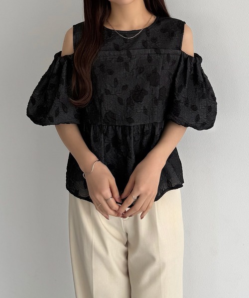 ブラウス シャツ 4WAYジャガードオフショルブラウス レディース callautia ブラウス シャツ ジャガードオフショルブラウス