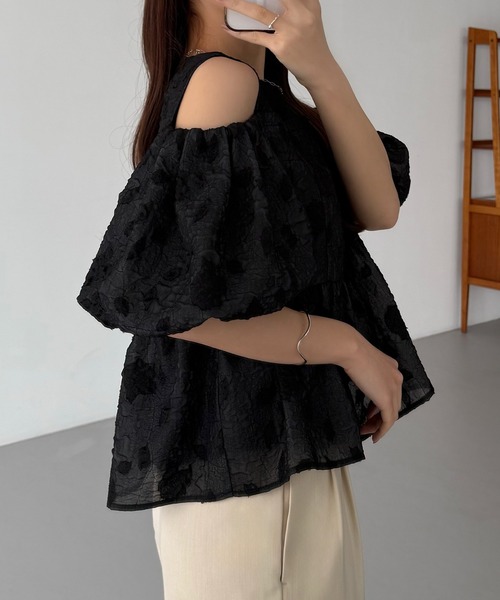 callautia ブラウス シャツ ジャガードオフショルブラウス