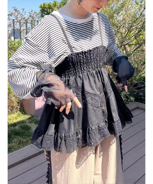 新品❤️Samansa Mos2 新作　キャミソール裾レース　ブラックビスチェ2点 セール】2WAYレースビスチェ（シャツ/ブラウス）｜Samansa Mos2
