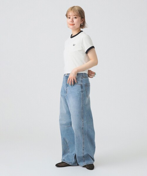 Tシャツ・カットソー FRED PERRY [Womens] Cropped Ringer T-Shirt 5FT978 FRED PERRY tシャツ / CROPPED RINGER T-SHIRT レディース