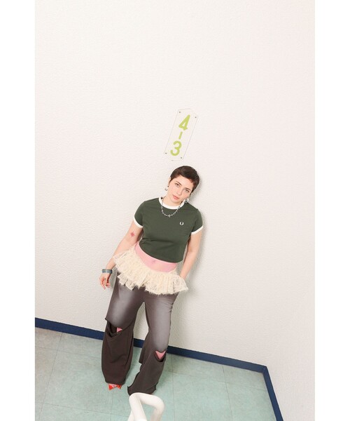 Tシャツ・カットソー FRED PERRY [Womens] Cropped Ringer T-Shirt 5FT978 Cropped Ringer T-Shirt - Putty Pink | Women's Shirts