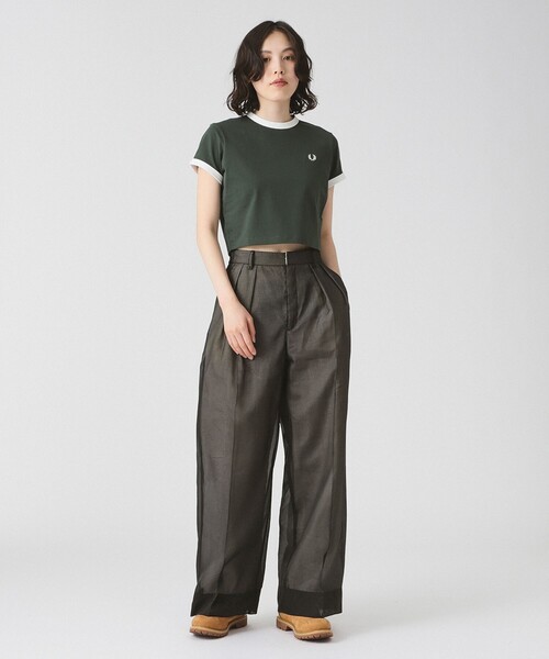 Tシャツ・カットソー FRED PERRY [Womens] Cropped Ringer T-Shirt 5FT978 Cropped Ringer T-Shirt - Putty Pink | Women's Shirts