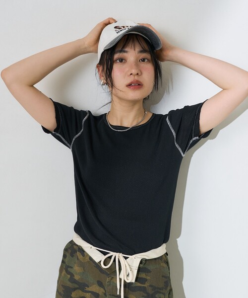 ISSEY MIYAKE メッシュ編み 半袖トップス Pleats Please Issey Miyake Sheer Bounce Knit Short Sleeve