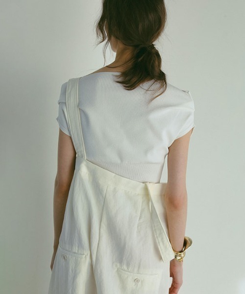 etre tokyoサスペンダーヘムタックカーブパンツ サスペンダーヘムタックカーブパンツ(S WHITE): ボトムス