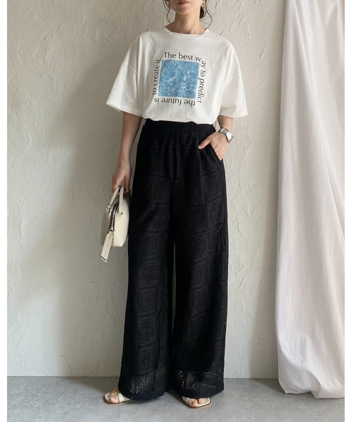 She's Closet ワイドパンツ パンツ セミワイドブロックレースロング