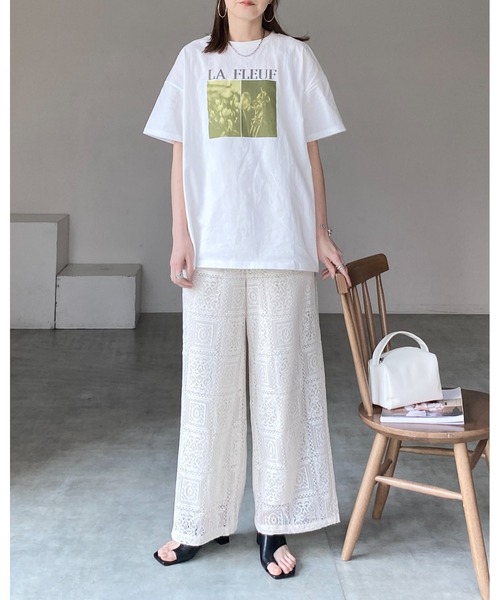 She's Closet パンツ セミワイドブロックレースロングパンツ