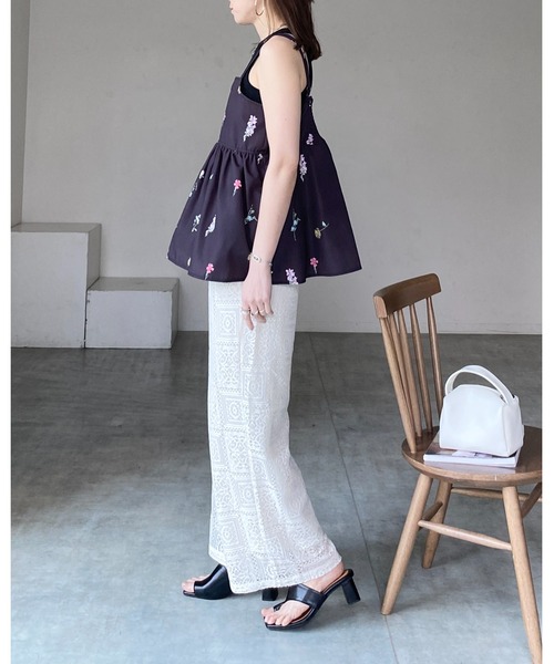 She's Closet ワイドパンツ パンツ セミワイドブロックレースロング