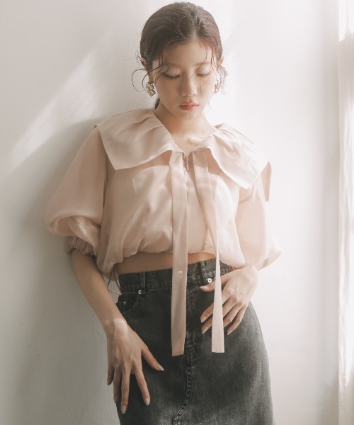 パーカー オーガンジーBIGカラーパーカー レディース And Couture パーカー オーガンジーBIGカラーパーカー