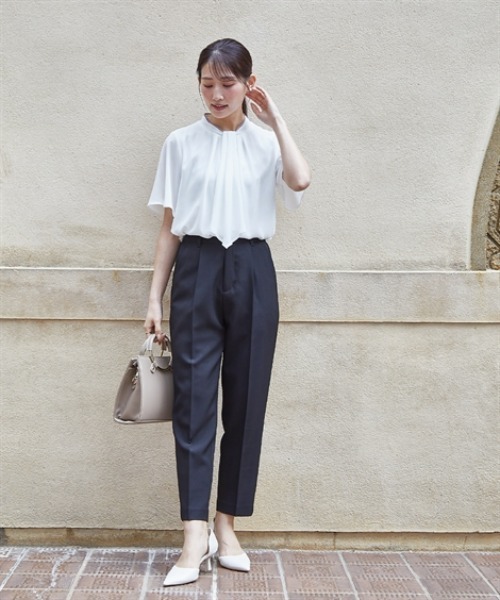 ブラウス シャツ 小さいサイズ　ボウタイ付き配色プチハイネックブラウス　低身長さん・小柄女性 レディース Petitjo ブラウス シャツ 小さいサイズ ボウタイ付き配色プチ