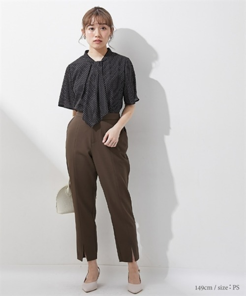 ブラウス シャツ 小さいサイズ　ボウタイ付き配色プチハイネックブラウス　低身長さん・小柄女性 レディース Petitjo ブラウス シャツ 小さいサイズ ボウタイ付き配色プチ