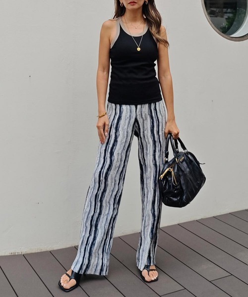 esutoreja パンツ ニュアンスストライプパンツ レディース