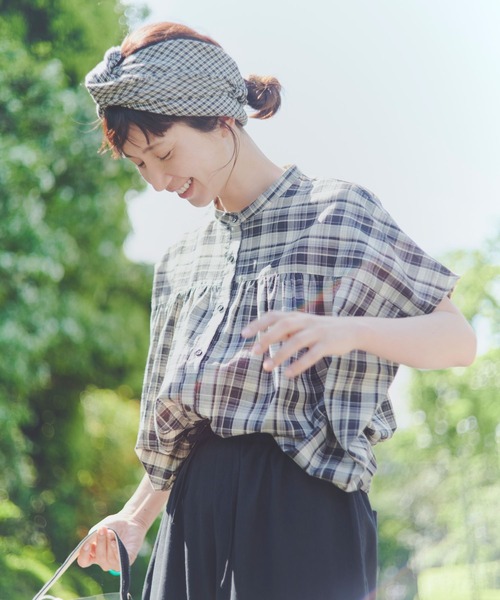 ブラウス シャツ フレンチスリーブチェックシャツ レディース studio CLIP ブラウス シャツ フレンチスリーブチェックギャザー