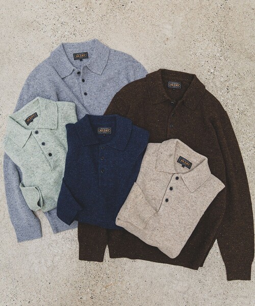 新品タグ付き　BEAMS+　ニットポロシャツ　ケーブル編み　ネイビー　XL 新品タグ付き BEAMS+ ニットポロシャツ ケーブル編み ネイビー XL