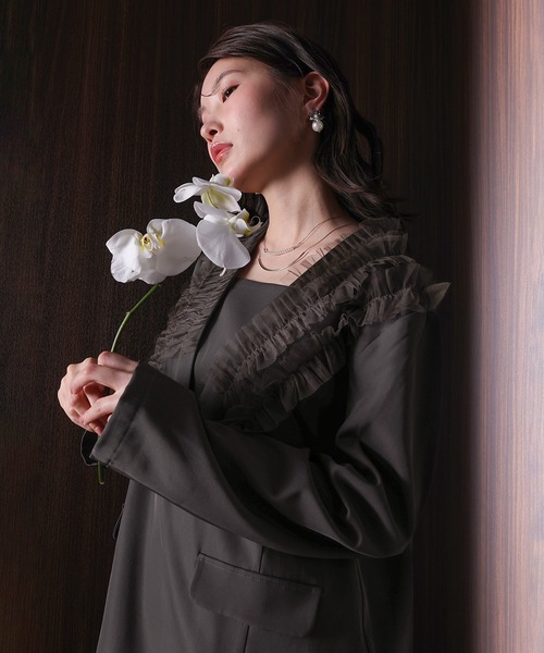 Kana パンツドレス チュールフリル ジャケット ワイドパンツ 2点セット