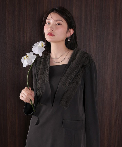 Kana パンツドレス チュールフリル ジャケット ワイドパンツ 2点セット