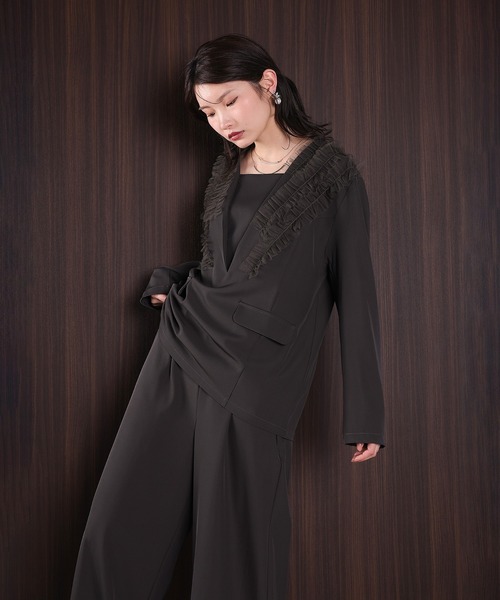 Kana パンツドレス チュールフリル ジャケット ワイドパンツ 2点セット