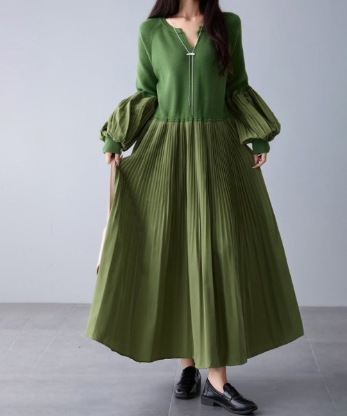 ワンピース 異素材プリーツ切替ニットワンピース : ZOZOTOWN Yahoo!店