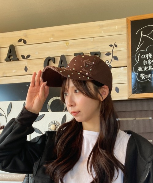帽子の女 キャップ 帽子 ビジュー ダメージ加工 ビンテージ風 レディース