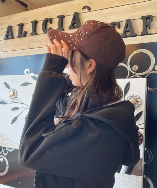 アンティーク帽子 キャップ 帽子 ビジュー ダメージ加工 ビンテージ風 レディース