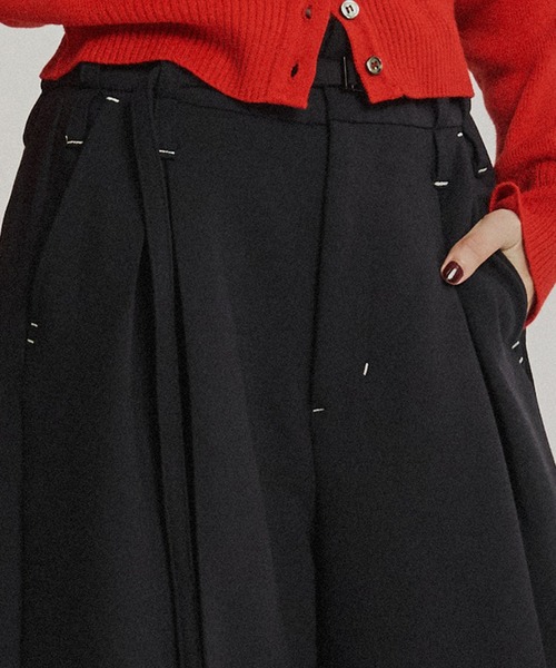 スラックス パンツ ダブルクロスボックスプリーツパンツ＊セットアップ可能＊ レディース