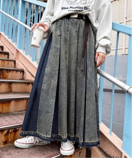 DOUBLE NAME（ダブルネーム） デニムスカート ケミカルオーバーダイ