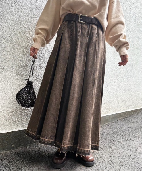 DOUBLE NAME（ダブルネーム） デニムスカート ケミカルオーバーダイ