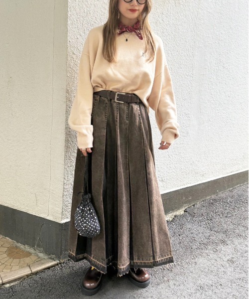 DOUBLE NAME（ダブルネーム） デニムスカート ケミカルオーバーダイ