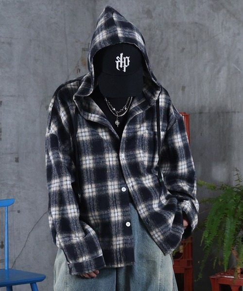 Lサイズ Supreme オンブレチェックシャツ ドッキング 刺繍ロゴフーディー シャツ オンブレチェックシャツ フーディ メンズ レディース ユニ