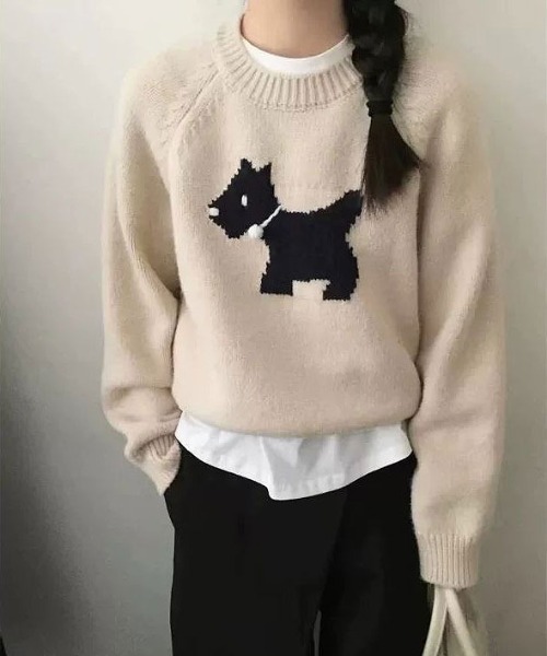 ニット セーター 「 ammy. / エイミードット 」 dog モチーフ カラー