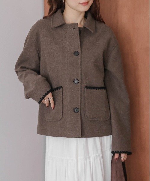 ジャケット テーラードジャケット ハマグリ刺繍 ショートコート