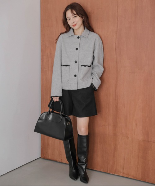 ジャケット テーラードジャケット ハマグリ刺繍 ショートコート