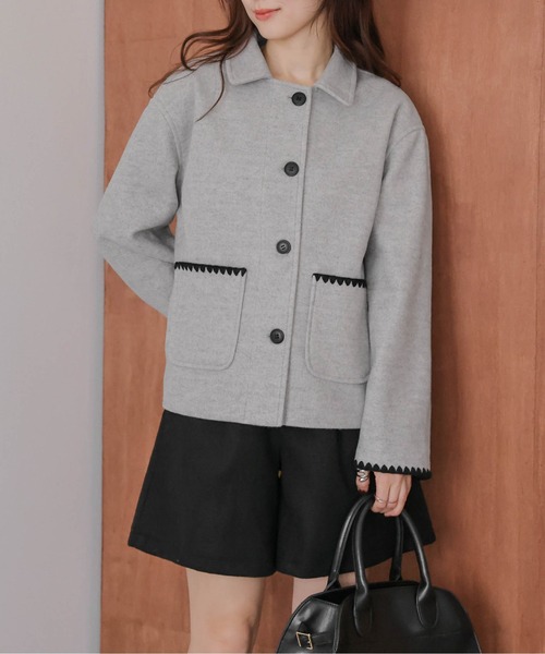 ジャケット テーラードジャケット ハマグリ刺繍 ショートコート