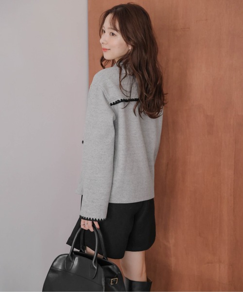 ジャケット テーラードジャケット ハマグリ刺繍 ショートコート