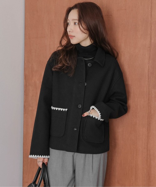 ジャケット テーラードジャケット ハマグリ刺繍 ショートコート