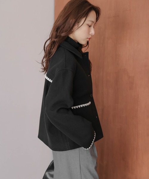 ジャケット テーラードジャケット ハマグリ刺繍 ショートコート