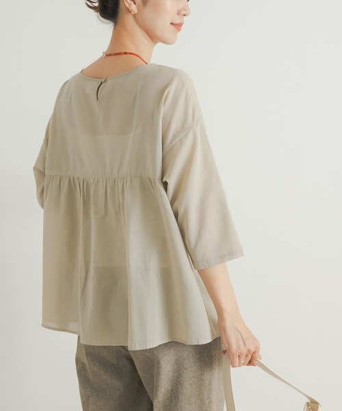 「URBAN RESEARCH DOORS」 半袖ブラウス MEDIUM ネイビー レディース_画像4