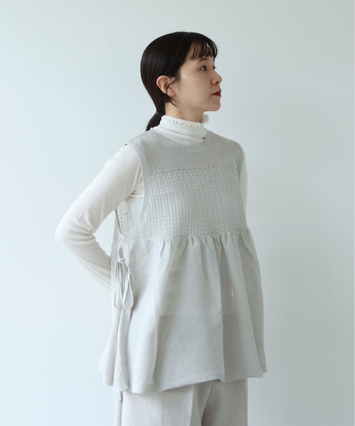 yuni ベスト ジレ 12G和紙/Polyester tiered knit vest レディース