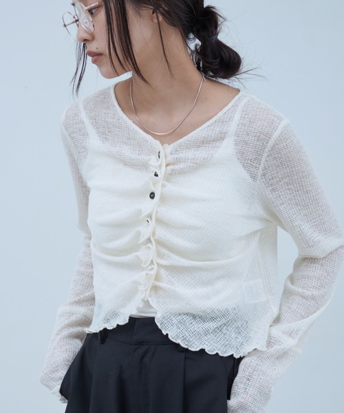 OFROOM カーディガン Sheer Gathered Cardigan｜シアーギャザー