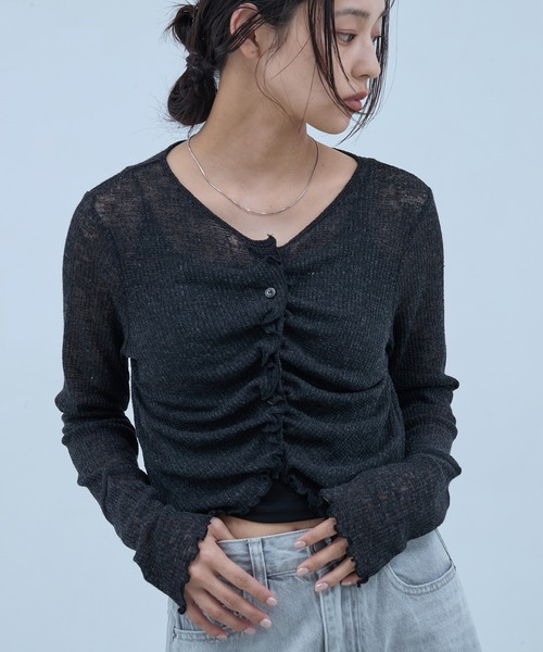 OFROOM カーディガン Sheer Gathered Cardigan｜シアーギャザー