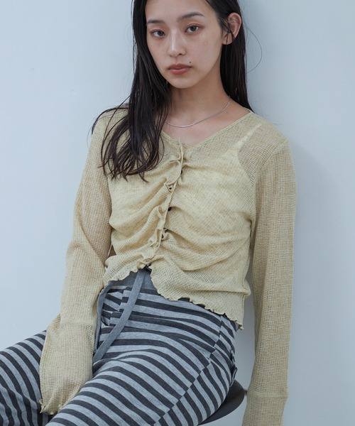 OFROOM カーディガン Sheer Gathered Cardigan｜シアーギャザー
