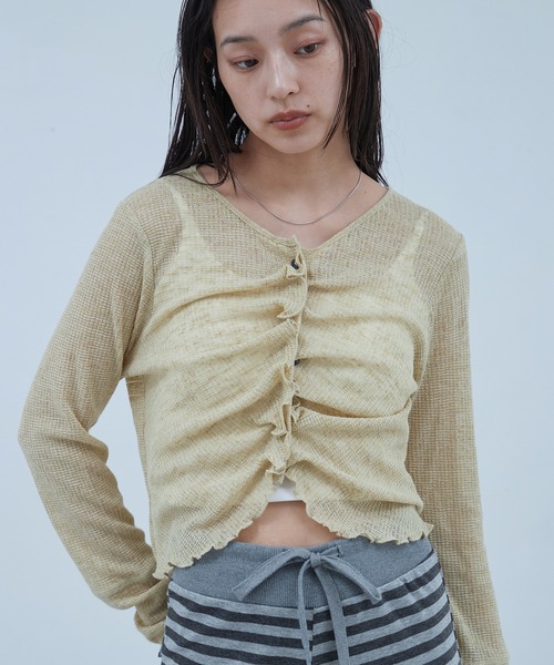 OFROOM カーディガン Sheer Gathered Cardigan｜シアーギャザー