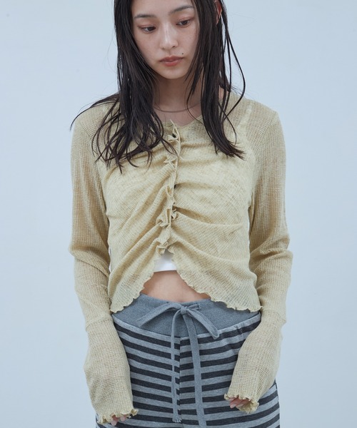 OFROOM カーディガン Sheer Gathered Cardigan｜シアーギャザー