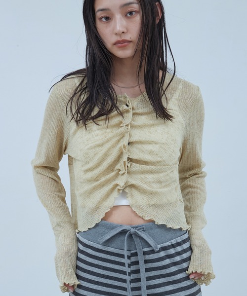OFROOM カーディガン Sheer Gathered Cardigan｜シアーギャザー