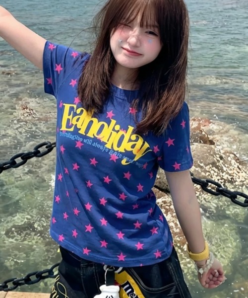 ViViDAY tシャツ 半袖 フロント英字ロゴ 星柄ショートtシャツ