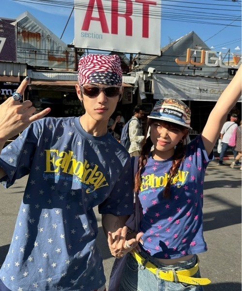 ViViDAY tシャツ 半袖 フロント英字ロゴ 星柄ショートtシャツ