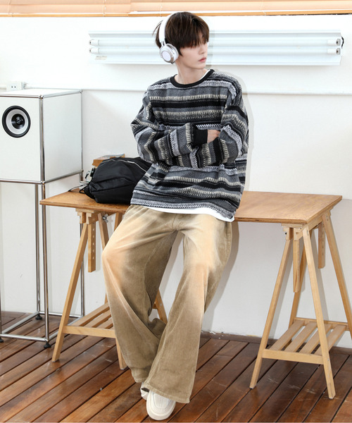 「neos」 長袖ニット LARGE ブラウン メンズ_画像3